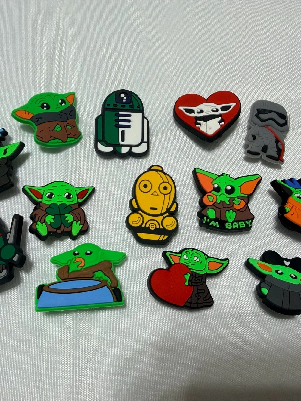 Lot of 13 Star Wars Baby Yoda & Droids Rubber Shoe Charms - Green